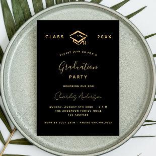Graduation black gold 2024 minimalist invitation