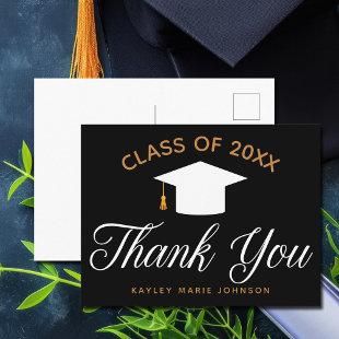 Graduation Black Gold Custom Class Thank You Postcard