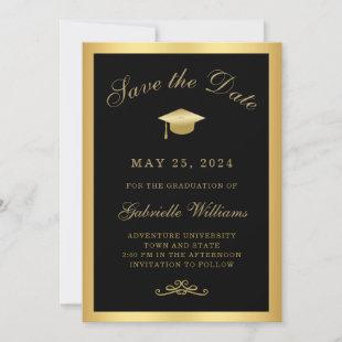Graduation Black Gold Frame Save the Date Announcement