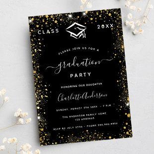 Graduation black gold glitter dust invitation