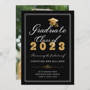 Graduation Black Gold Script Photo Class of 2023 Announcement