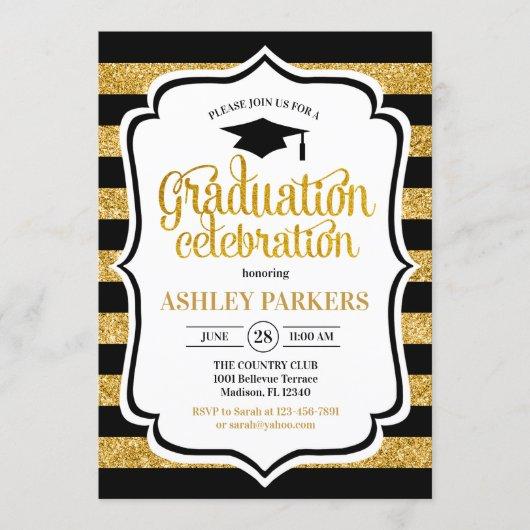 Graduation - Black Gold Stripes Invitation
