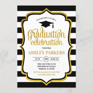 Graduation - Black Gold White Invitation