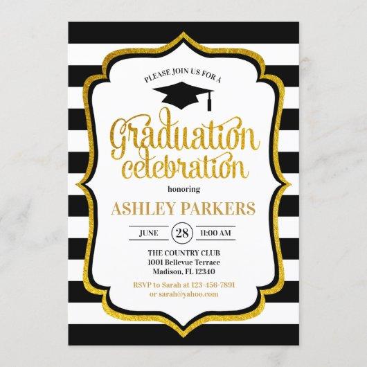 Graduation - Black Gold White Invitation