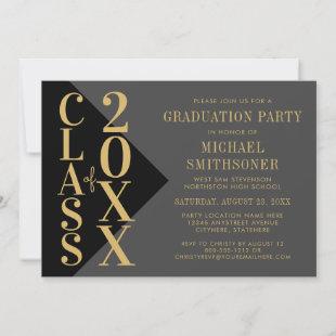 Graduation Black Gray Modern Editable Color Invitation