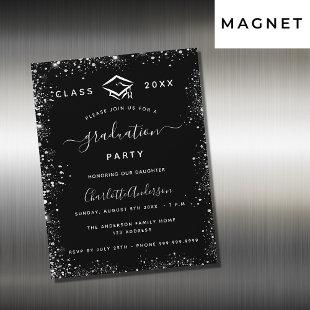 Graduation black silver glitter luxury magnetic invitation