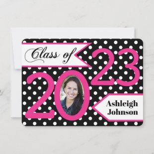 Graduation | Black White Pink | Polka Dot | Photo Invitation