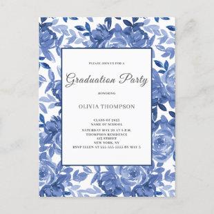 Graduation Blue Floral Party  Invitation Postcard