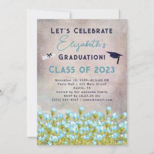 Graduation Blue Watercolor Flowers Celebration Invitation