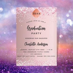 Graduation blush pink glitter girl invitation postcard