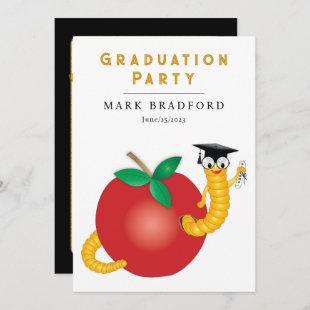 Graduation Bookworm With Graduation Cap Diploma Invitation