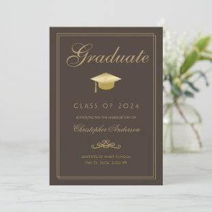 Graduation Brown Gold Formal Script Grad Cap Announcement