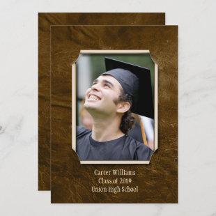Graduation Brown Leather photo frame Invitation