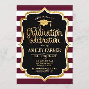 Graduation - Burgundy Gold Black White Invitation