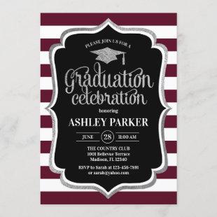 Graduation - Burgundy Silver Black White Invitation