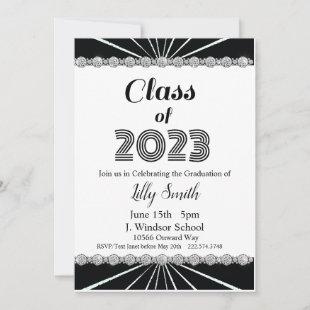 Graduation Burst Black & White Invitation 2023