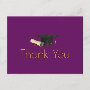 Graduation Cap and Diploma on Purple Announcement Postcard