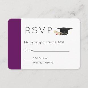 Graduation Cap and Diploma on Purple  RSVP Invitation
