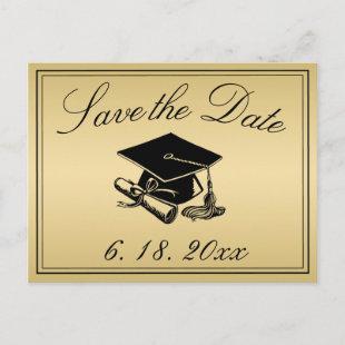 Graduation Cap Diploma Gold Save the Date Announcement Postcard