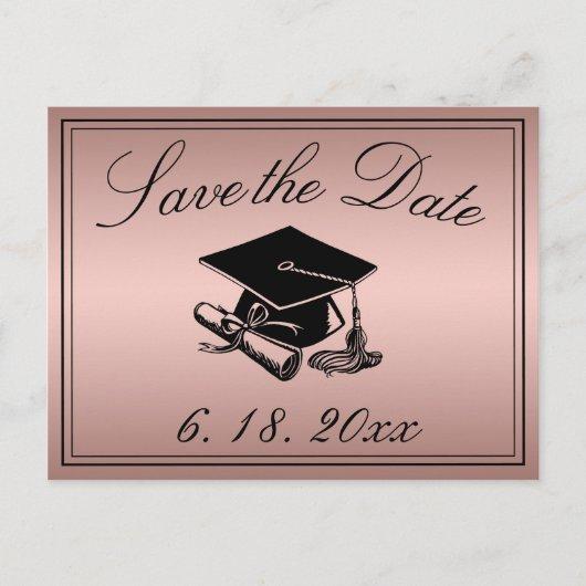 Graduation Cap Diploma Rose Gold Save the Date Announcement Postcard