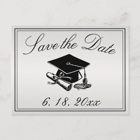 Graduation Cap Diploma Silver Save the Date Announcement Postcard