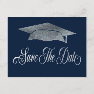 Graduation Cap Grey Silver Save The Date Announcement Postcard