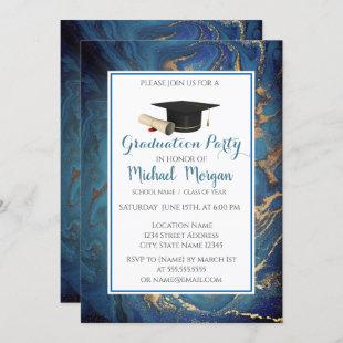 Graduation Cap Marble Gold  Graduation Party Invitation