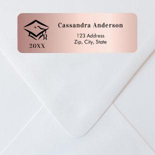 Graduation cap rose gold return address label