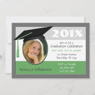 Graduation Cap & Tassel Photo Green Invitations