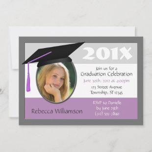Graduation Cap & Tassel Photo Purple Invitations