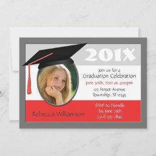 Graduation Cap & Tassel Photo Red Invitations