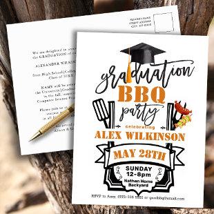 Graduation Cap Tassel Simple BBQ Party Invitation Postcard
