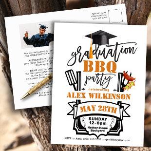Graduation Cap Tassel Simple Photo BBQ Party Invitation Postcard