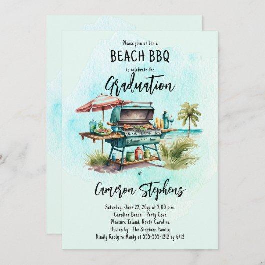 Graduation Celebration Beach BBQ Grill Invitation
