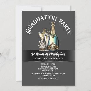 Graduation celebration sparkling wine bottle glass invitation
