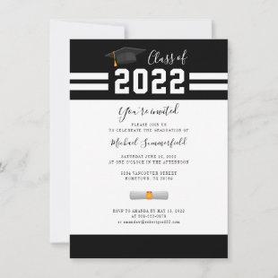 Graduation Class of 2022 Black White Grad Party Invitation