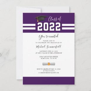 Graduation Class of 2022 Purple White Grad Party Invitation