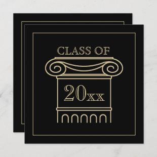 Graduation Class Year Elegant Modern Black & Gold Invitation