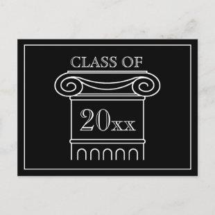 Graduation Class Year Elegant Modern Black White Invitation Postcard