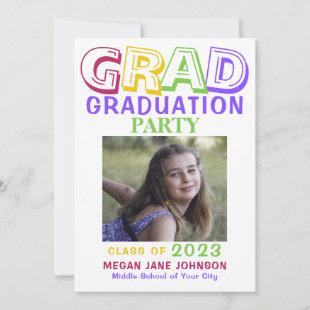 Graduation colorful middle school grad photo invitation