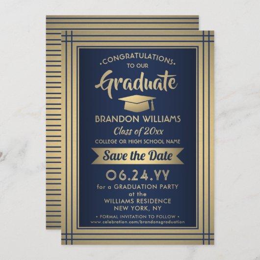 Graduation Congratulations Navy Blue and Gold Save The Date