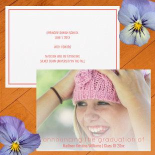 Graduation Coral Pink Simple White Overlay Photo Announcement