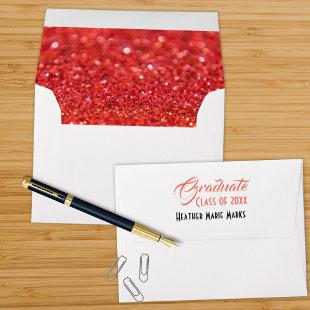 Graduation Coral Typography Glitter Bokeh Inside Envelope