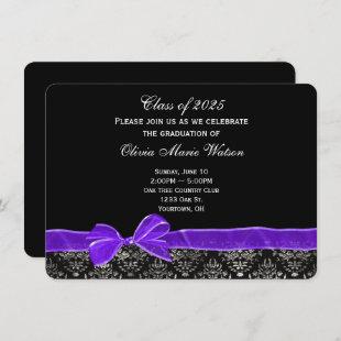 Graduation damask design with purple bow invitation