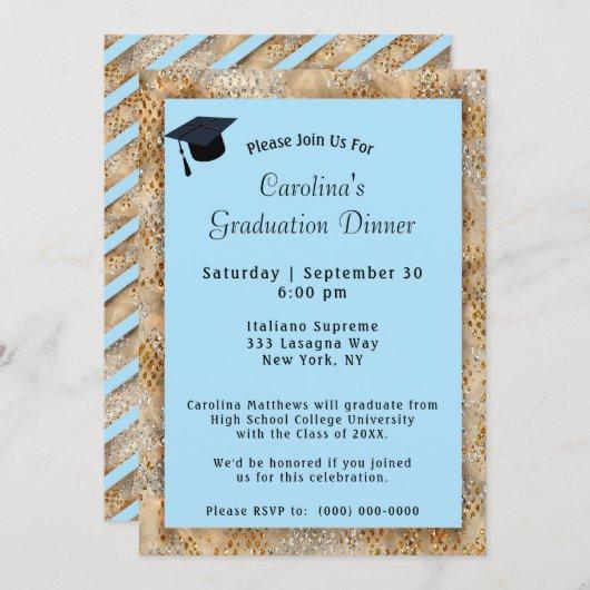 Graduation Dinner Cap Blue Graduation Invitation