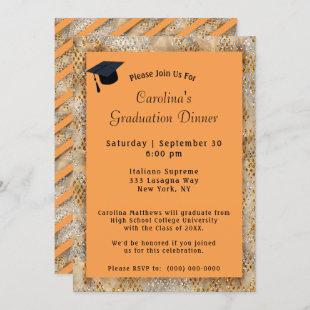 Graduation Dinner Cap Orange Graduation Invitation