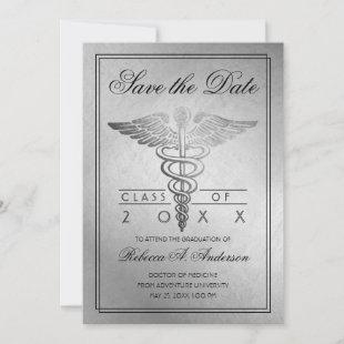 Graduation Doctor Caduceus Silver Elegant Save The Date
