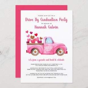 Graduation Drive By Parade Pink Retro Truck Hearts Invitation