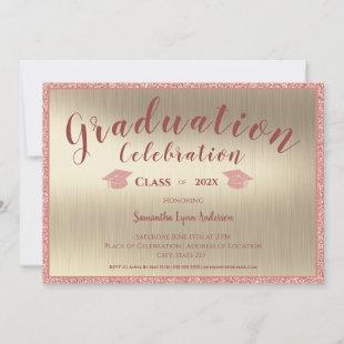 Graduation Elegant Blush Pink Gold Glitter Girly Invitation
