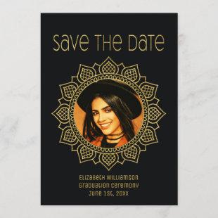 Graduation Elegant Gold Mandala  Save The Date Invitation